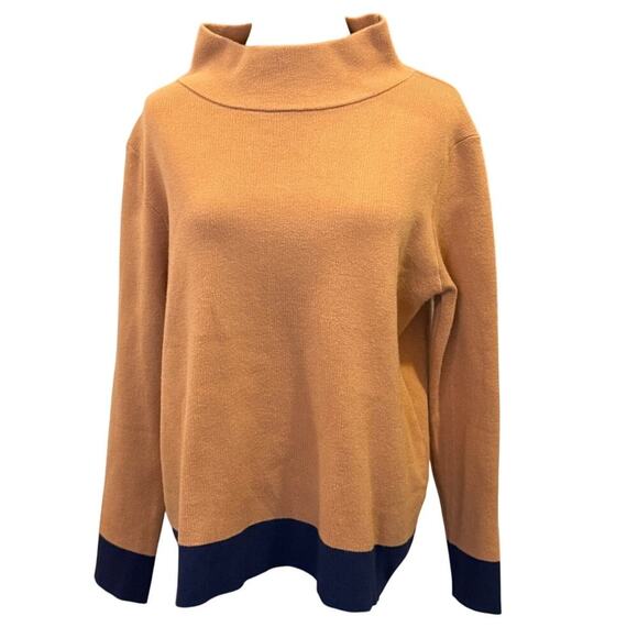 AVARA Tan/Navy Mock Neck Block Sweater Top Shirt Women's size L - Picture 1 of 10